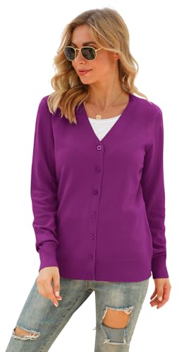 Image of VIISHOW Women Long Sleeve Button Down V Neck Lightweight Basic Knit Sweater Cardigan