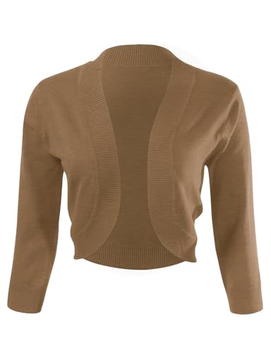 Image of Allsense Women's 3 /4 Sleeve Bolero Shrug for Dresses | Open Front Cropped Cardigan, Lightweight Knit Dress Cover Up