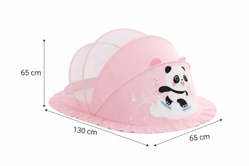 Image of Mosquito Net for Baby (Pink) | Panda Print | Breathable Bottomless Net for Infants | Comfortable & Easy to Use | 135 x 65 x 65 cm