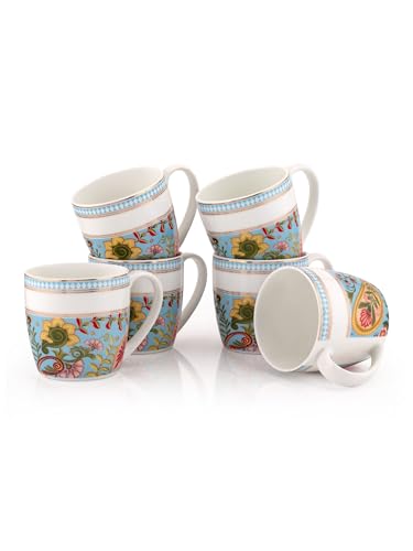 Image of Clay Craft Fine Ceramic Tea /Coffee Cup Set of 6-200 ml Each (Alton Bliss), Tea Cup Set of 6, Microwave & Dishwasher Safe, Mugs for Coffee, Cups Set of 6, Mug Set, Gift Set, Ideal for Gifting