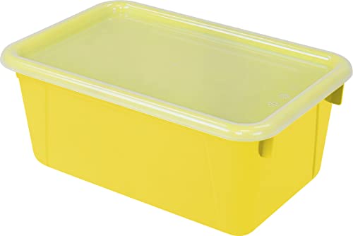 Image of Storex Small Cubby Bins - Plastic Storage Containers for Classroom with Non-Snap Lid, 12.2 x 7.8 x 5.1 inches, Yellow, 5-Pack (62410A05C)