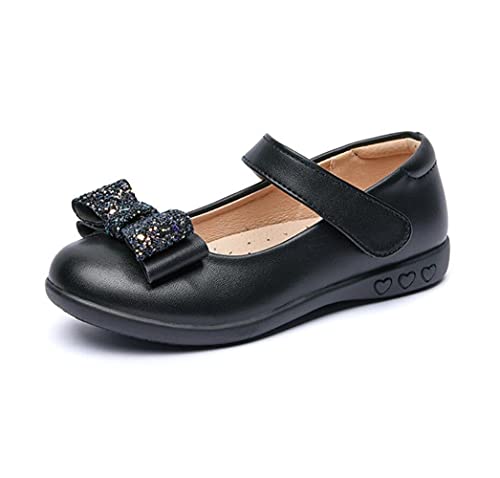 Girl's Glitter Mary Jane Ballet Ballerina Flats Black Strap School Uniform Dress Shoes(Toddler/Little Kid)
