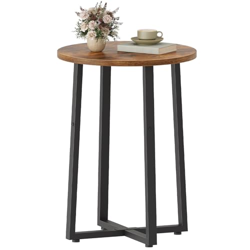 HOOBRO Side Table Round End Accent Table with Sturdy Metal Frame 15.7 Round Nightstand for Living Room Bedroom Balcony Office Rustic Brown BF95BZ01
