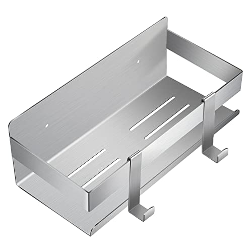 MEIJO Duschablage Ohne Bohren, Duschregal Edelstahl mit 2 Haken, Rostfrei Duschkorb Shampoo Halterung für Badezimmer (Silber) Cover