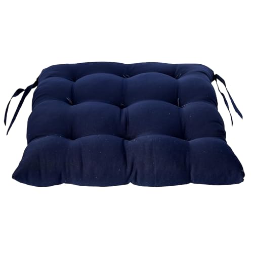 Image of Wakewell Chair Pads with Ties | Soft Microfiber Seat Cushions | Square Chair Cushion Pads for Dining Chairs, Office Chair, Kitchen & Home Seating (Navy Blue, 45x45 cm (Pack of 1))