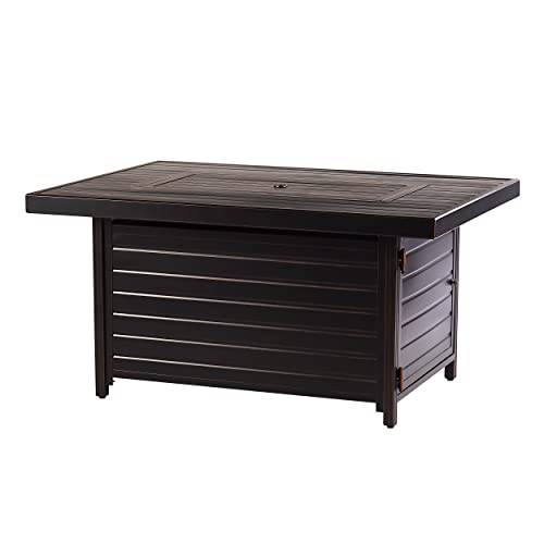 Image of Oakland Living Rectangular 48 in. x 36 in. Aluminum Propane Fire Pit Table, Glass Beads, Two Covers, Lid, 57,000 BTUs in Copper Finish,Black