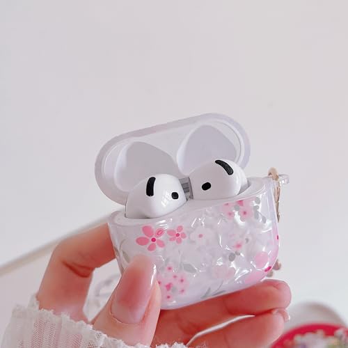 Image of MINSCOSE for Cute Glitter AirPods 4 Clear Case,Shell Pattern Flower Aesthetics Design with Girly Floral Keychain,Soft TPU Protective Cover with Cleaner Kit for AirPods 4-Pink