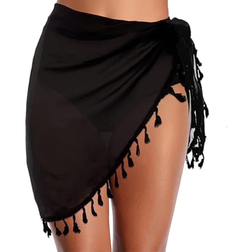 QEDBOJE Falda de playa corta translúcida, cubierta de bikini para vacaciones en la piscina en la playa, envoltura corta de hombro, falda envolvente para mujer