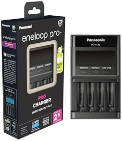 Panasonic eneloop SmartPlus oplader voor 1-4 AA/AAA Ni-MH batterijen, met 4 LED-indicatoren en 10 veiligheidsfuncties, waaronder 4 eneloop AA/mignon-batterijen, verbeterde capaciteit van min. 2000