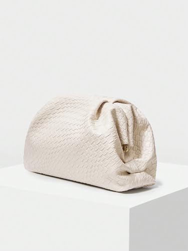 Image of QWINEE Women's Woven Evening Bag Dumpling Clutch Purse No Strap Handbags Elegant Faux PU Leather Clutch Bag