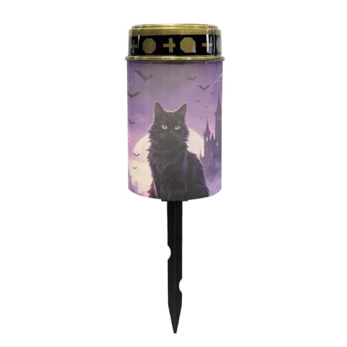 Image of Black Cat Cemetery Solar Lights Flameless Candle | Solar Lights for Cemetery Grave Decorations Water Resistant LED Flameless Candle for Grave Memorial Gift Decor