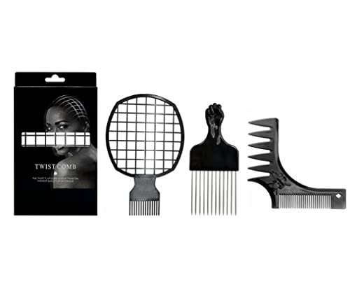 LIGICKY 3 in 1 Afro Twist Comb Set, Afro Twist Comb & Hair Coil Pick Comb & Multipurpose Comb for Natural Hair, Dreads, Curl Hair, Weave Dreadlocks, Beard Grooming for Men/Women/Home/Salon