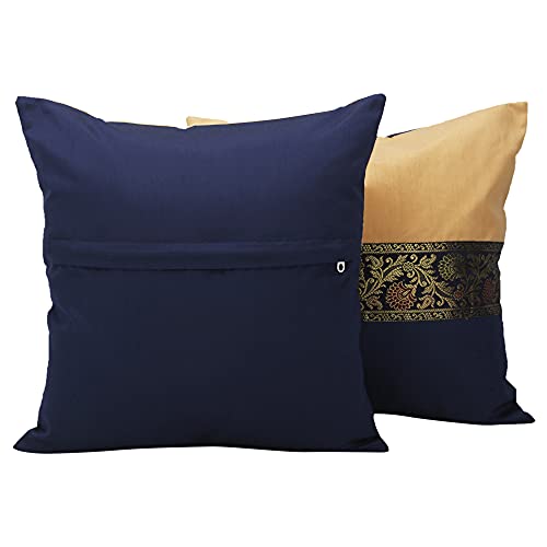 Image of Royal Blue Silk Big Size Square Pillow Cushion Covers 24x24 inch Pack of 5 Decorative Pillow Covers for Sofa