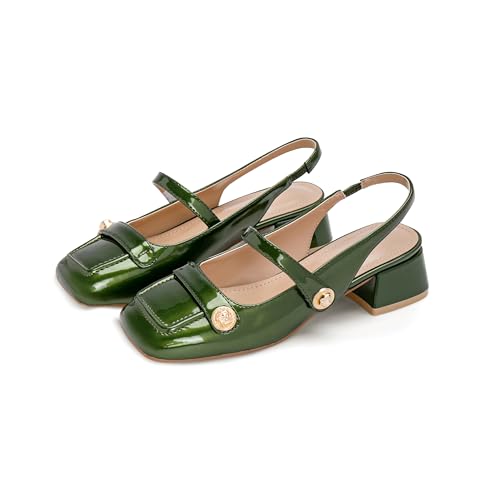 Square Toe Slingback Mary Jane Shoes for Women Low Chunky Block Heeled Pump Sandals Casual Wedding Party Shoes4