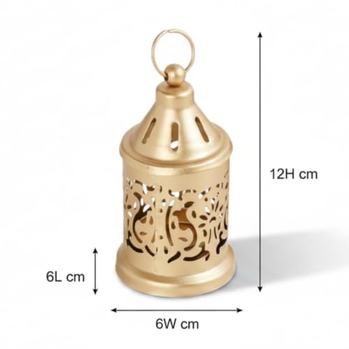 Image of Nutech Decor Hanging Metal Candle & Tealight Holder Lantern Set With LED Candle - Decorative Golden Vintage Lanterns for Home, Living Room, Dining Table, Balcony, Garden & Festival Gifting (Pack of 5)