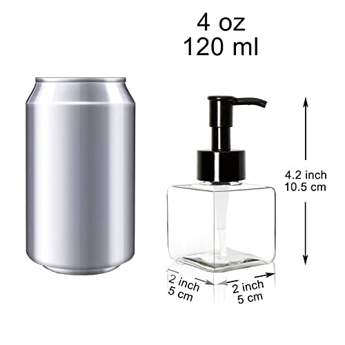 Youngever 5 Pack 4 Ounce Plastic Pump Bottles, Square Refillable Plastic Pump Bottles for Dispensing Lotions, Liquid Soap (Clear with Black Pump)2