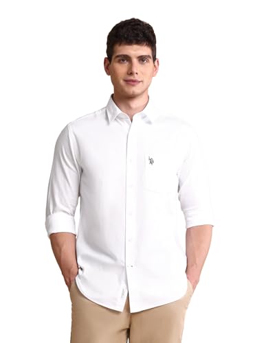 Image of U.S. Polo ASSN. Solid Tailored Fit Cotton Shirts for Men - Full Sleeve Mens Casual Shirts