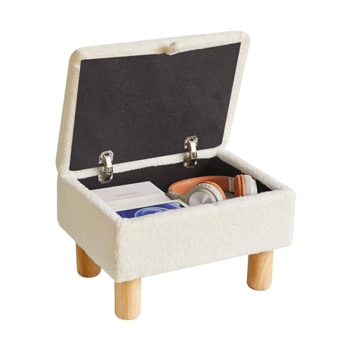 Aibiju Petit Repose-Pieds avec Rangement, Repose-Pieds en Fausse Fourrure avec Pieds en Bois, Tabouret à Chaussures pour Salon, Chambre à Coucher, entrée,...