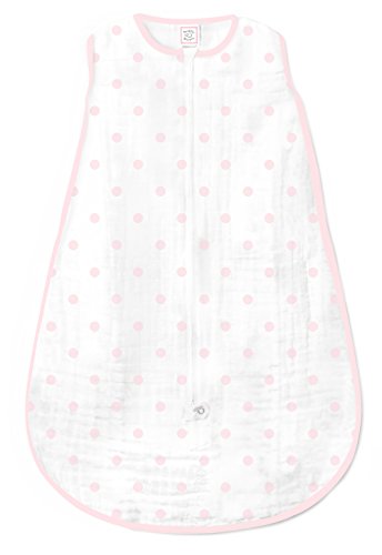SwaddleDesigns Cotton Muslin Sleeping Sack, Pink Dots, Small 0-6 Months, Wearable Blanket with 2-Way Zipper