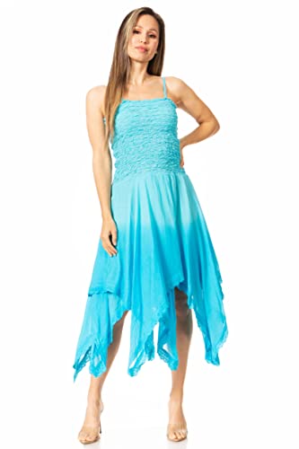 Image of Sakkas Ella Smocked Bodice Spaghetti Strap Double Layered Dress