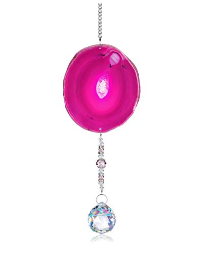 JSDDE Attrape-Soleil en Cristal Capteur de Soleil Agate Carillons Éoliens Ornements d'arc-en-Ciel Décoration Agate Tranche de Géode Fenêtre Suspendue Rose Rouge Cover