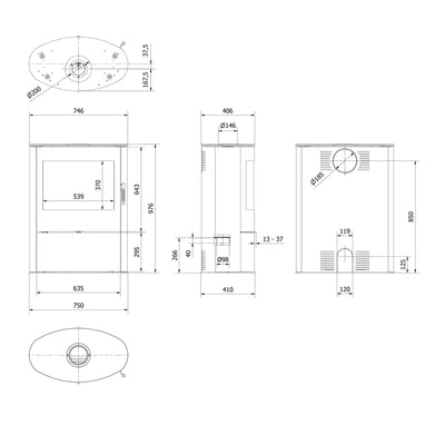 KRATKI Kaminofen Rollo schwarz Holzofen 8kW | Passgenaues KRATKI Zubehör für Kamin und Ofen. Montageset