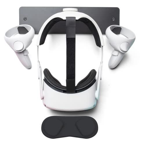 JULHOVR Meta VR Headset Wall Mount Storage Stand Hook and VR Lens Cover for Meta/Oculus Quest 2, Quest,Rift S,HP Reverb G2,HTC Vive,Vive Pro, Cosmos,Valve Index,PS VR 2 and MR Headsets-Black