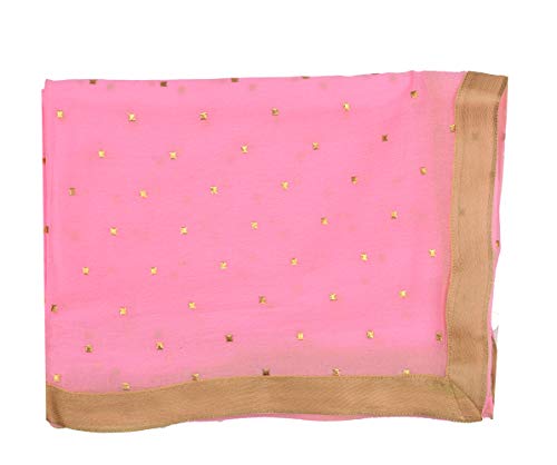 Image of YOUTHQUAKE Women's Golden Printed Chiffon Dupatta With Four Side Golden Lace