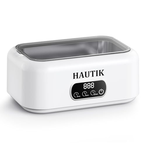 HAUTIK Limpiador Ultrasonidos 49000Hz, 700ml Limpiador Ultrasónico con 3 Modos de Tiempo y Pantalla Digital, Maquina Ultrasonidos Limpieza para Gafas, Joyas, Relojes Blanco