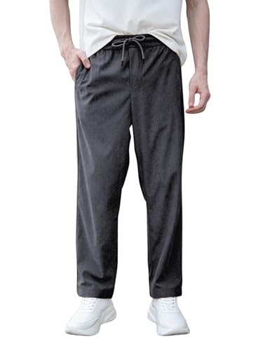 Image of Men's Soft Fabric Trousers | Relaxed Fit Corduroy Trousers with Stretch Waist for Men