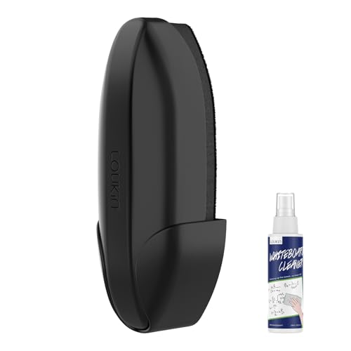 Image of loukin Double-Sided Replaceable Whiteboard Eraser with Cleaner, Black | Dual-Surface Cleaning, Replaceable Pad, Precision Erasing, Magnetic Storage Holder, AP Certified Cleaner, Dry & Wet Erasing