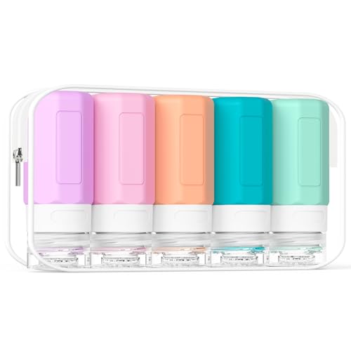 2 oz Travel Bottles, Small Size Containers, TSA Approved Silicone Travel Toiletries Bottles, Shampoo and Conditioner Kit for Women (Cream)