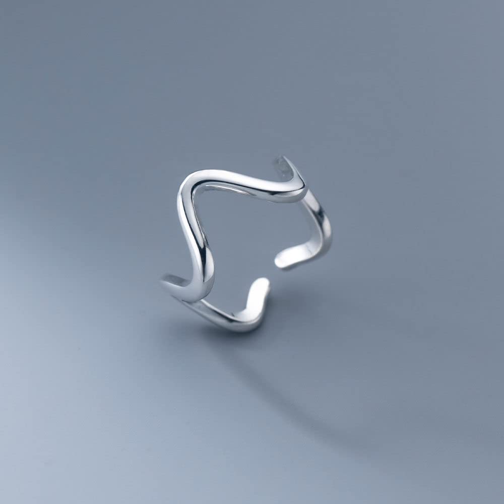 HGJH Ringe Silber, S925 Sterling Silber Unregelmäßige Kurve Ring Verstellbare Ringe Minimalistischer Offener Ring Silber Daumenring Ewigkeitsring Hochzeitsanhänger Schmuck Geschenke Für Männer Mädc