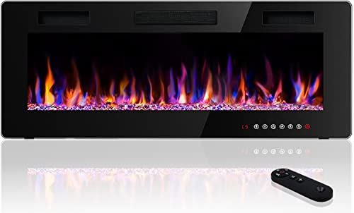 Waleaf 42 Inch Ultra-Thin Electric Fireplace Wall Mounted And Recessed,Fireplace Heater With Multicolor Flame Fit For 2 X 4 And 2 X 6 Stud, Remote Control Touch Screen,Timer,Low Noise,750/1500W #TOP19