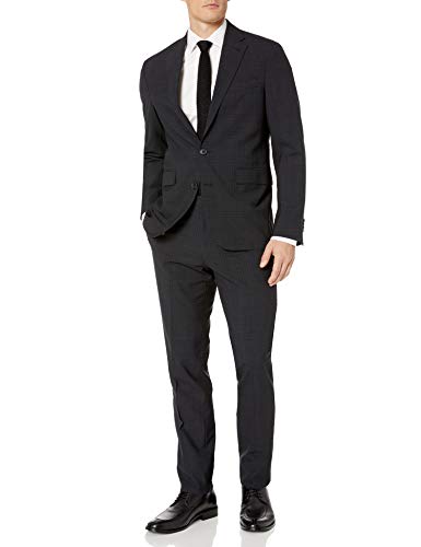 Cole Haan Men's Slim Fit Suit, Charcoal Plaid, 36 Short