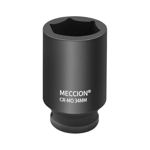 Meccion 1/2 Inch Drive Impact Socket 34mm Heavy Duty Cr-Mo 6 Point Deep Socket, 78mm Length