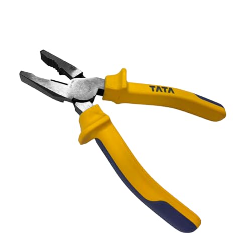 Image of TATA AGRICO Multi-purpose Combination Plier Induction Hardened Cutting Edges| Plier for Cutting, Bending, Pulling & Gripping Wires & Nails| High Strength Construction| Ergonomic Grip (7-inch -Yellow)