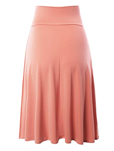 Women's Solid A-Line Fold Over Waist Band Flared Midi Skirt3