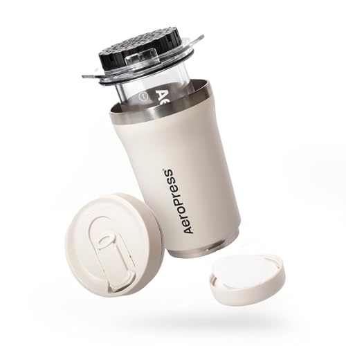 Image of AeroPress Go Plus, Small Portable Coffee Maker Kit, Travel, Camping & Office, All-in-One French Press, Pour-Over & Espresso Style Manual Brewer, 2 Min Brew for Less Bitterness, More Flavor, Cream