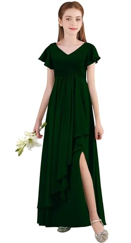 Junior Bridesmaid Dresses for Girls Short Sleeves Chiffon Flower Girl Dresses for Wedding Girls Formal Dress