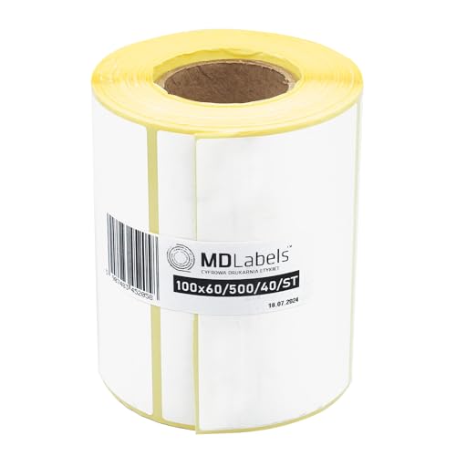 MDlabels Etiquetas térmicas blancas en rollo de 100 x 60 mm, 500 unidades, adhesivo permanente, para código de barras, etiquetas adhesivas blancas para escribir