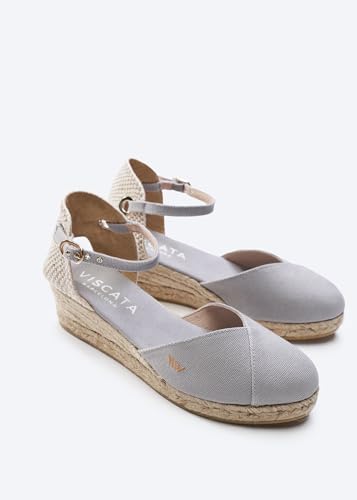 Image of Viscata Pubol Espadrille Canvas Low Wedges with Ankle Strap Spain Handmade 2 inch Heel Women's Sandals with Breathable Organic Cotton Canvas and 100% Natural Jute for all Occasions: Casual, Work, Party