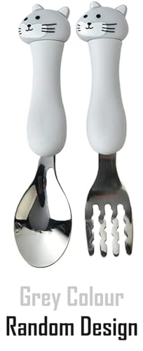 Image of Kids Travel Spoon & Fork Set Children Portable Tableware Toddler Utensils Kids Spoon & Fork Set with Travel Case (Random Design, Grey Colour)