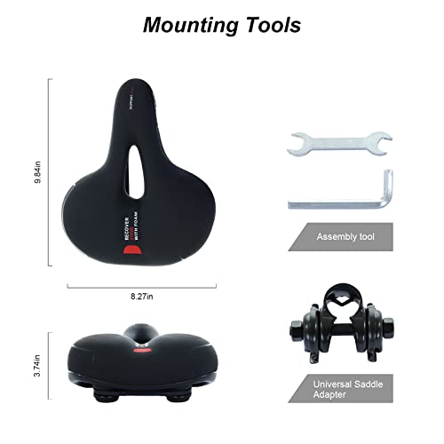 Totem Comfort Wide Bicycle Seat, Foam Waterproof Hollow Bicycle Saddle, Bicycle Saddle with Dual Shock Ball for Mountain/Road/Cruiser/Exercise Bike-red