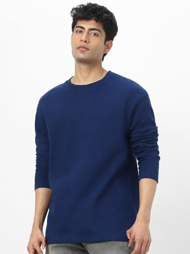 Image of Urbano Fashion Men's Textured Round Neck Oversized Full Sleeve Cotton T-Shirt