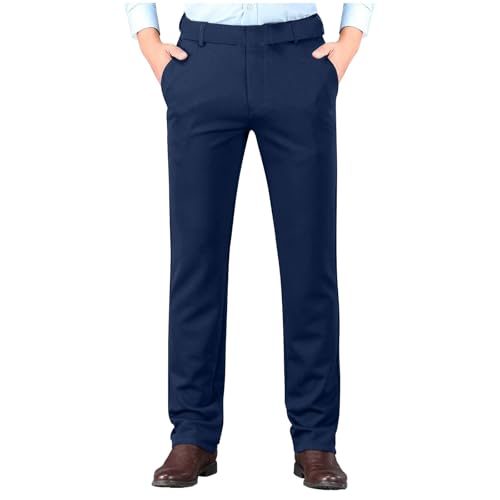 Men Dress Pants Tall Classic Fit Flex Expandable Waist Flat Front Wrinkle-Free Formal Pants for Business and Office