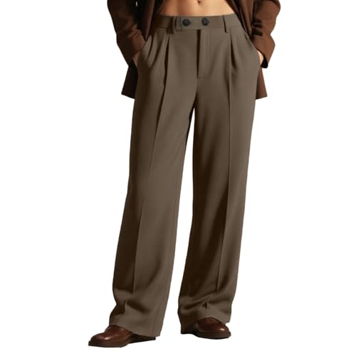 Pantalones de traje para hombre, pierna recta, anchos, rectos, elegantes, para verano, bodas, fiestas, ocio, negocios, chinos, elásticos, ligeros, holgados, marrón, S