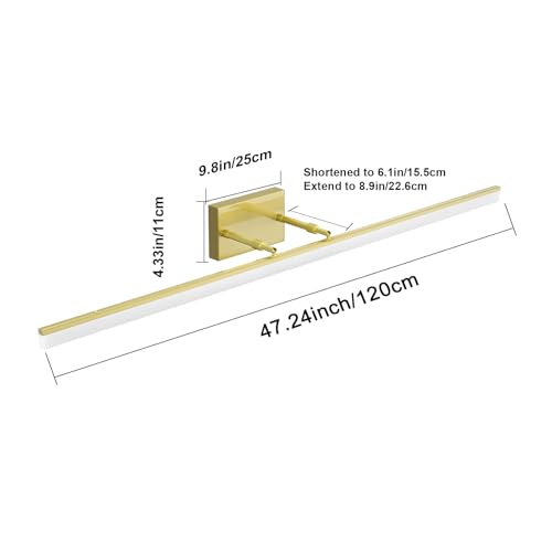 Image of Aipsun 48inch Bathroom Vanity Light Brushed Gold Modern LED Vanity Lighting Over Mirror Adjustable Gold Wall Light for Bathroom (Cool White 5500K)