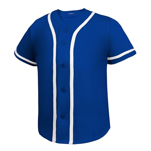 EALER BJK80 Series Kids Baseball Jersey Softball Jersey Button Down Shirts Blue Size 12T