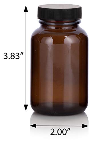 JUVITUS Amber 4 oz Glass Packer Bottle with Black Ribbed Lid (6 pack)2